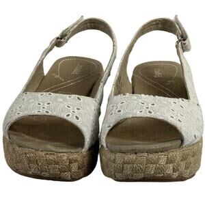 Mudd boho coastal cottagecore white eyelet espadrille wedge sandals womens 8M